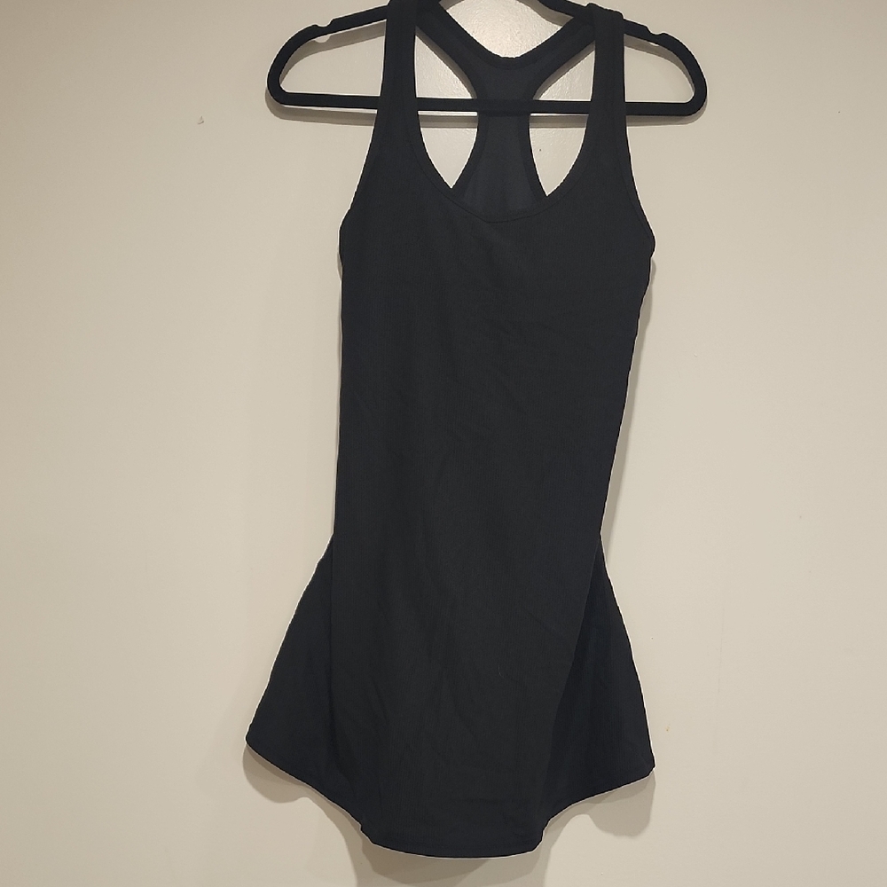 Halara Black Ribbed Racerback Dress With Shorts